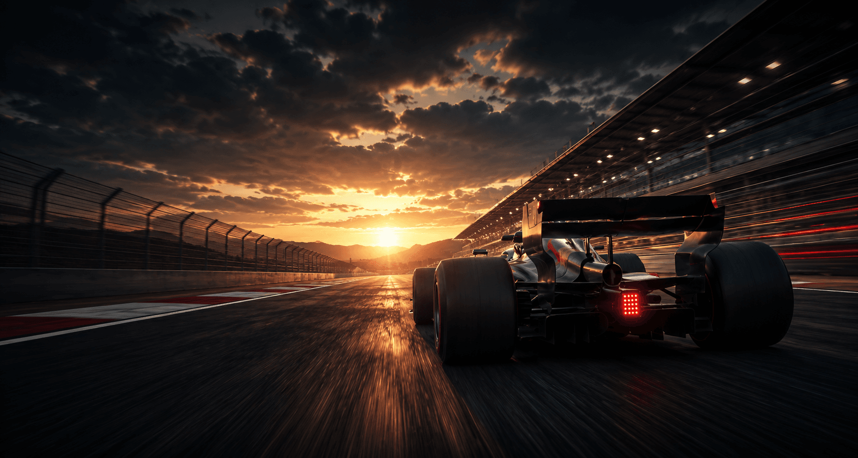 Generic motorsport car racing at sunset